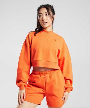 Orange Gymshark Rest Day Sweats Cropped Women's Pullover | CWPMDR379