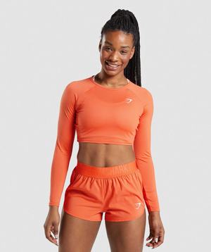 Orange Gymshark Training Long Sleeve Crop Women's Tops | OJXBPF230