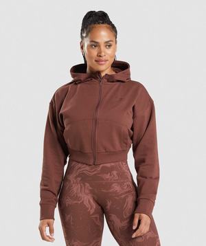 Pink Brown Gymshark GS Power Cropped Zip Women's Hoodie | HOBSQW846