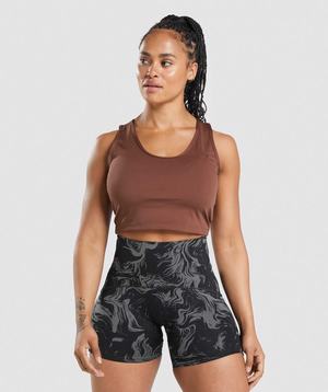 Pink Brown Gymshark GS Power Open Back Cropped Women's Tanks | PVWDRX937