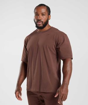 Pink Brown Gymshark Power Men's T Shirts | ITVQWE145