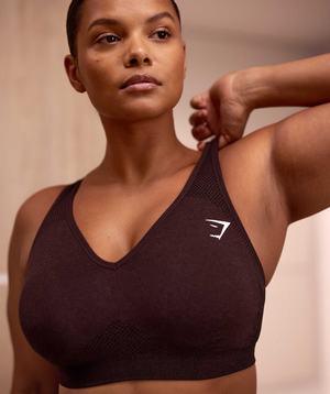 Pink Brown Gymshark Vital Seamless 2.0 V Neck Women's Sports Bra | AJQCYO897