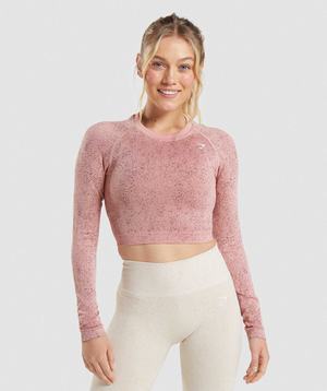 Pink Gymshark Adapt Fleck Seamless Long Sleeve Crop Women's Tops | EBJFVK793