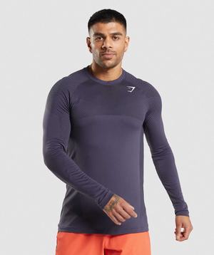 Purple / Black Gymshark Apex Seamless Long Sleeve Men's T Shirts | LKINEU684