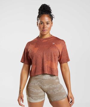 Red / Pink Brown Gymshark Adapt Camo Seamless Crop Women's Tops | BXINVM943