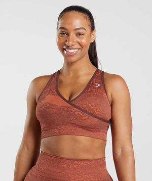 Red / Pink Brown Gymshark Adapt Camo Seamless Women's Sports Bra | GTHZQV982