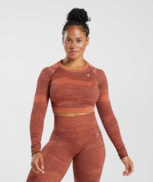 Red / Pink Brown Gymshark Adapt Camo Seamless Lace Up Back Women's Tops | ZNJOWX578