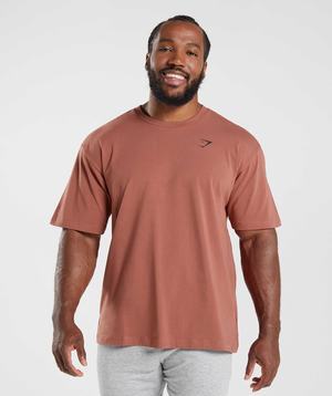 Rose Brown Gymshark Essential Oversized Men's T Shirts | KZPNIH380