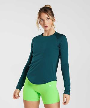 Turquoise Gymshark Sweat Seamless Long Sleeve Women's Tops | ASGHPV301