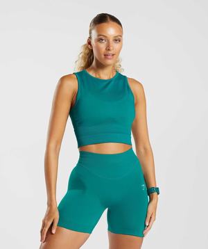 Turquoise Gymshark Sweat Seamless Midi Women's Tanks | BXMLKA952