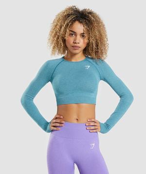 Turquoise Gymshark Vital Seamless 2.0 Long Sleeve Crop Women's Tops | UNZMIQ825