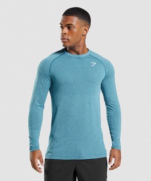 Turquoise Gymshark Vital Seamless Light Long Sleeve Men's T Shirts | STLMUC504