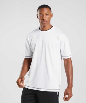 White / Black Gymshark Recess Men's T Shirts | POVQDR653