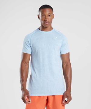 White / Blue Gymshark Geo Seamless Men's T Shirts | LWZFGD193