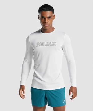 White Gymshark Arrival Long Sleeve Graphic Men's T Shirts | KCBZNM704