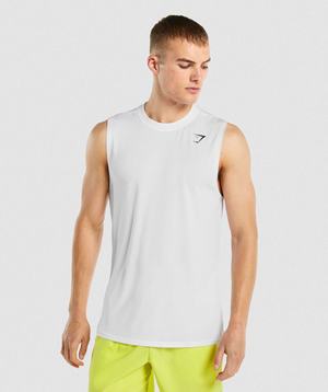 White Gymshark Arrival Sleeveless Men's Tanks | NIQFRW875