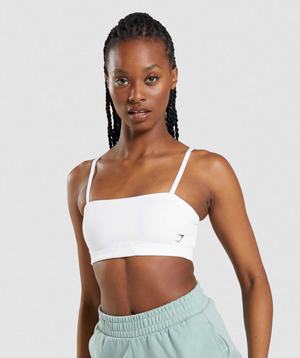 White Gymshark Bandeau Women's Sports Bra | XRUKQC947