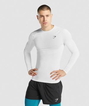 White Gymshark Element Baselayer Long Sleeve Men's T Shirts | WQVCXK750