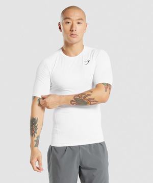 White Gymshark Element Baselayer Men's T Shirts | ECGSQL561