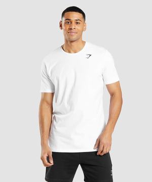 White Gymshark Essential Men's T Shirts | HLNZDI412