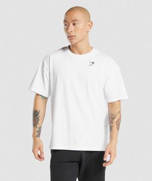 White Gymshark Essential Oversized Men's T Shirts | HWYVIU495