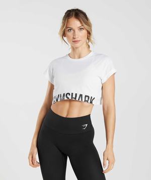 White Gymshark Fraction Crop Women's Tops | UFILQX892