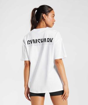 White Gymshark Fraction Oversized Women's T Shirts | GCKRZB263