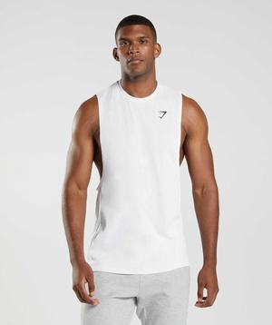 White Gymshark React Drop Arm Men's Tanks | BWYMFQ365