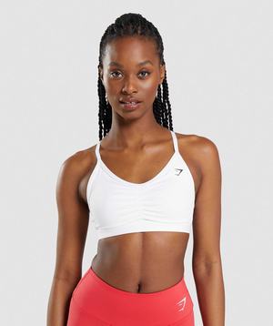 White Gymshark Ruched Women's Sports Bra | RZYMQF423