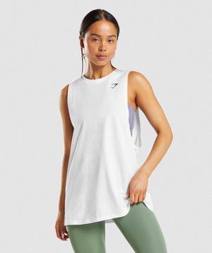 White Gymshark Training Drop Arm Women's Tanks | KVQCJL972