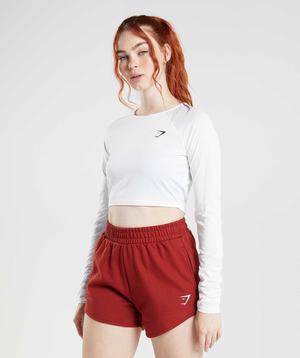 White Gymshark Training Long Sleeve Crop Women's Tops | BFLPMC047