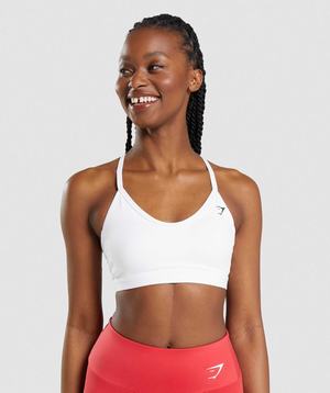 White Gymshark V Neck Women's Sports Bra | LPRCXK136