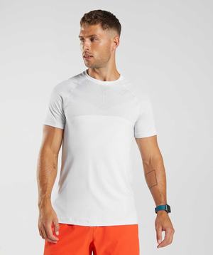 White / Light Grey Gymshark Apex Seamless Men's T Shirts | BQLDWC769