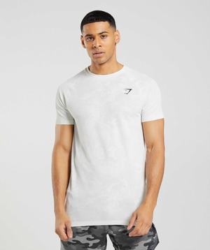 White / Light Grey Gymshark Geo Seamless Men's T Shirts | BPQSXF493