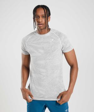 White / Light Grey Gymshark Geo Seamless Men's T Shirts | QYGAIX319