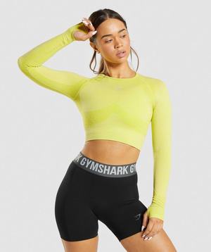 Yellow Gymshark Flex Sports Long Sleeve Crop Women's Tops | EQUJSW839