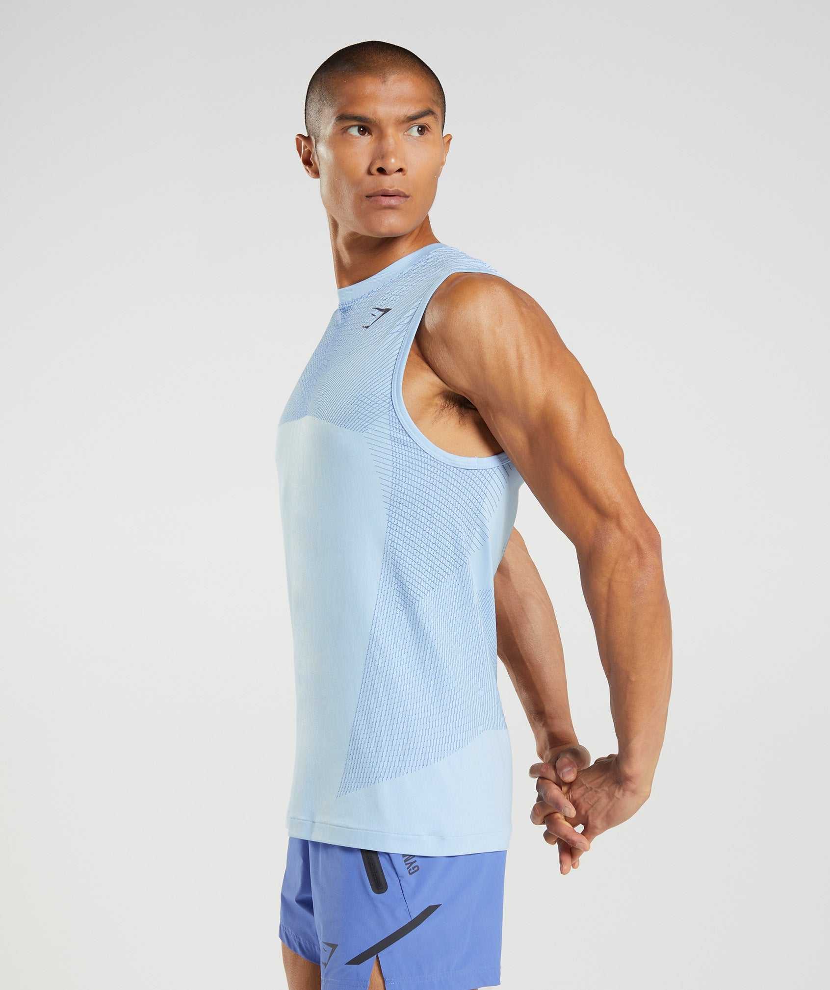 Beige Blue / Blue Gymshark Apex Seamless Men's Tanks | QZNXOL531