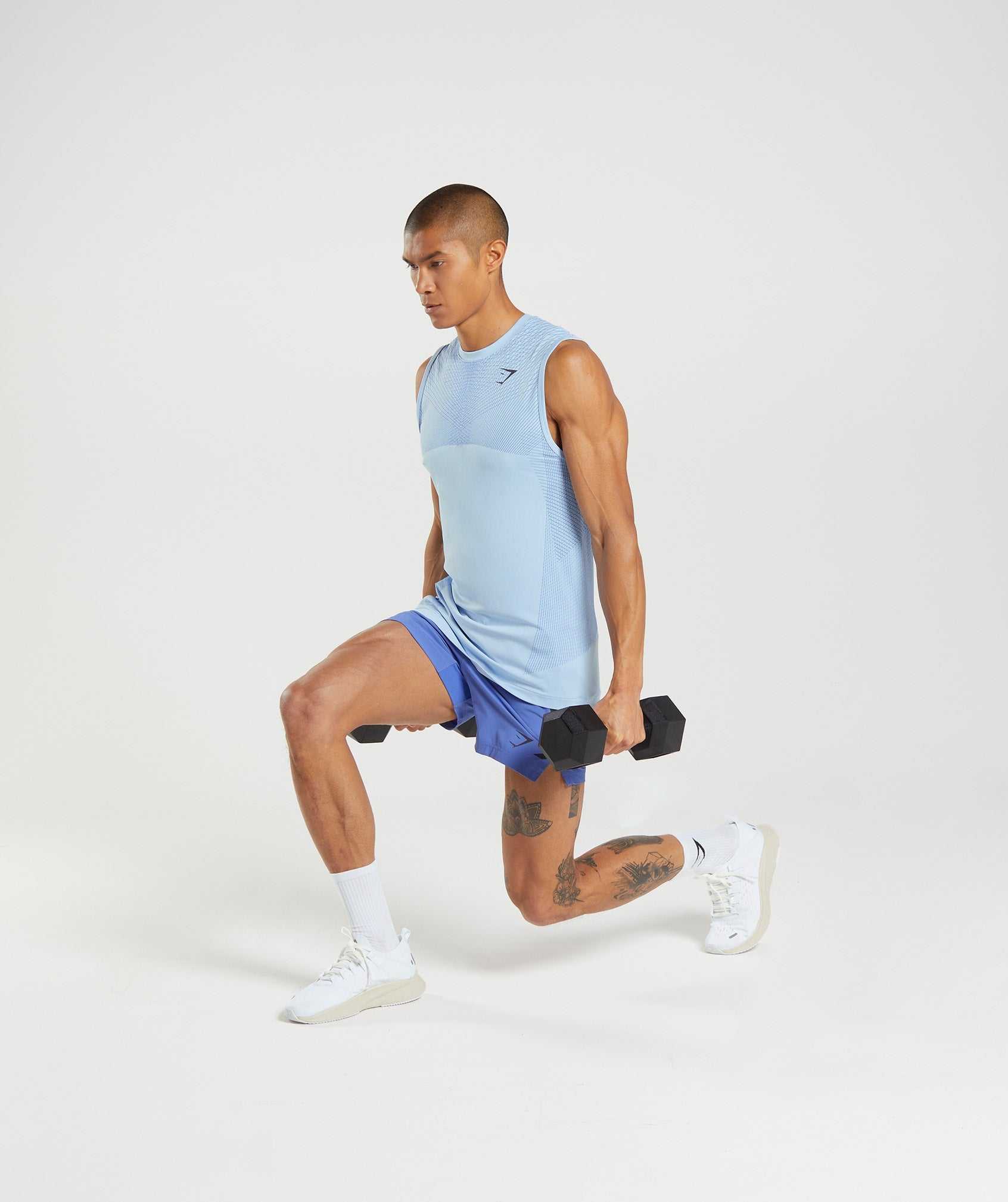 Beige Blue / Blue Gymshark Apex Seamless Men's Tanks | QZNXOL531