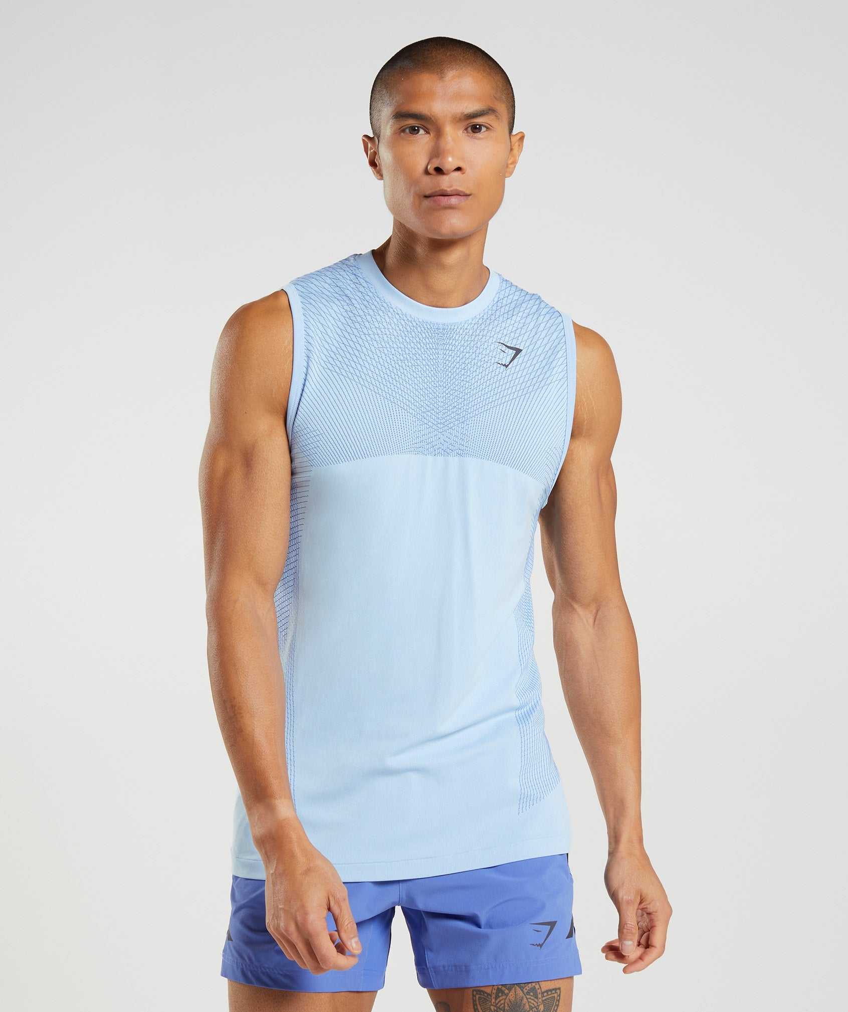 Beige Blue / Blue Gymshark Apex Seamless Men\'s Tanks | QZNXOL531