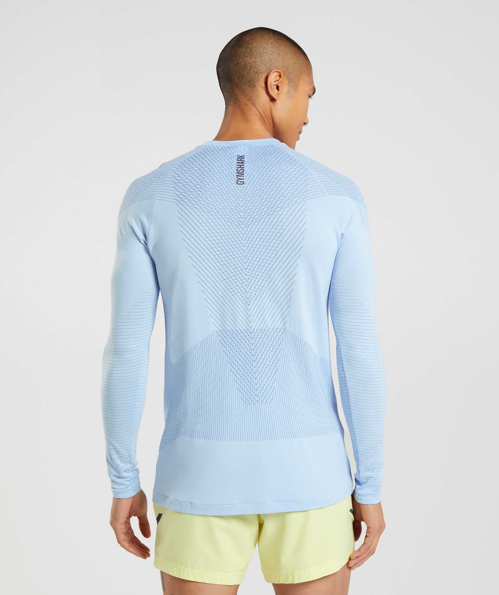 Beige Blue / Blue Gymshark Apex Seamless Long Sleeve Men's T Shirts | TPHSFE047