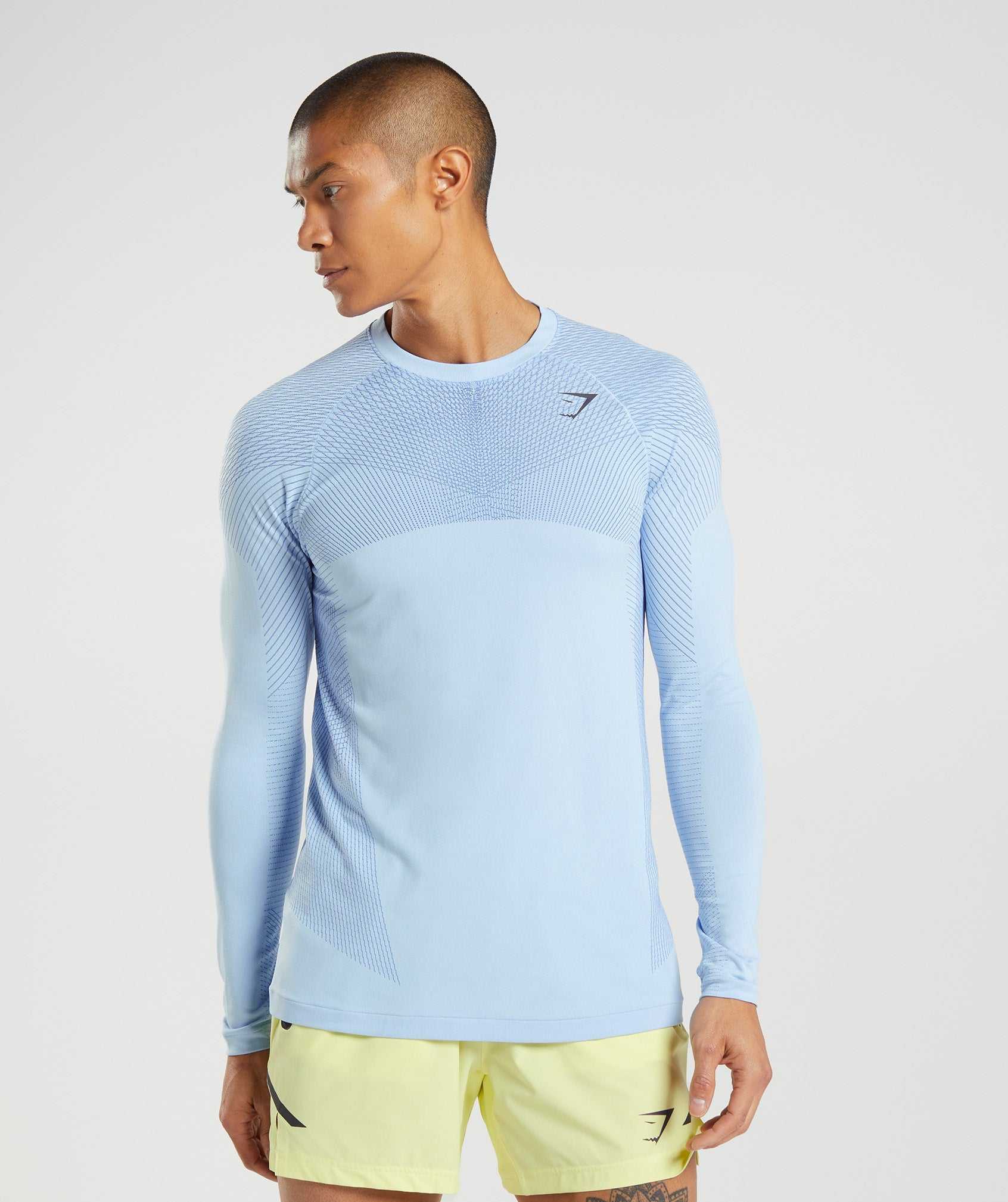 Beige Blue / Blue Gymshark Apex Seamless Long Sleeve Men\'s T Shirts | TPHSFE047