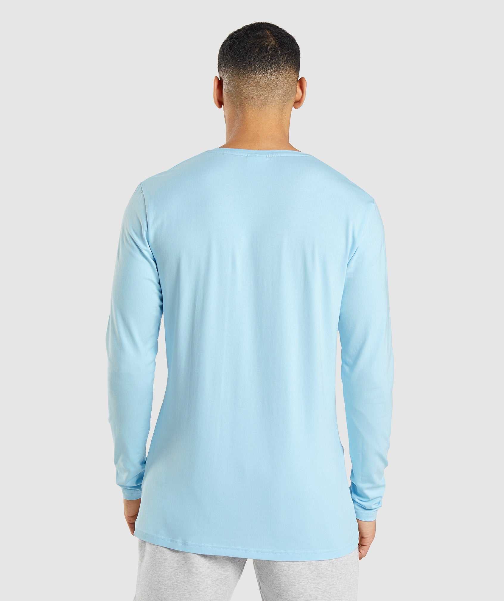 Beige Blue Gymshark Essential Long Sleeve Men's T Shirts | QSEYLC641