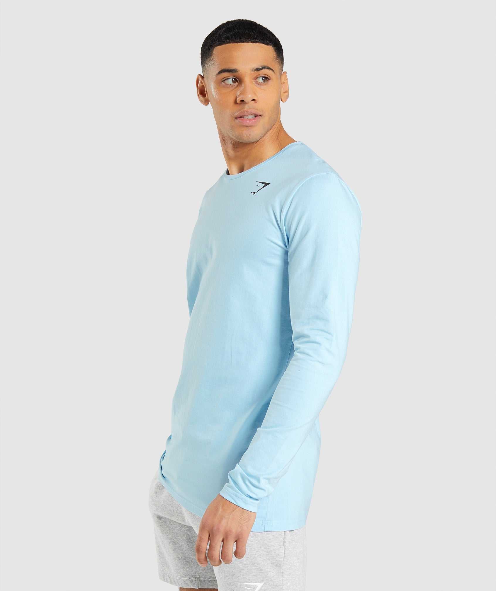 Beige Blue Gymshark Essential Long Sleeve Men's T Shirts | QSEYLC641