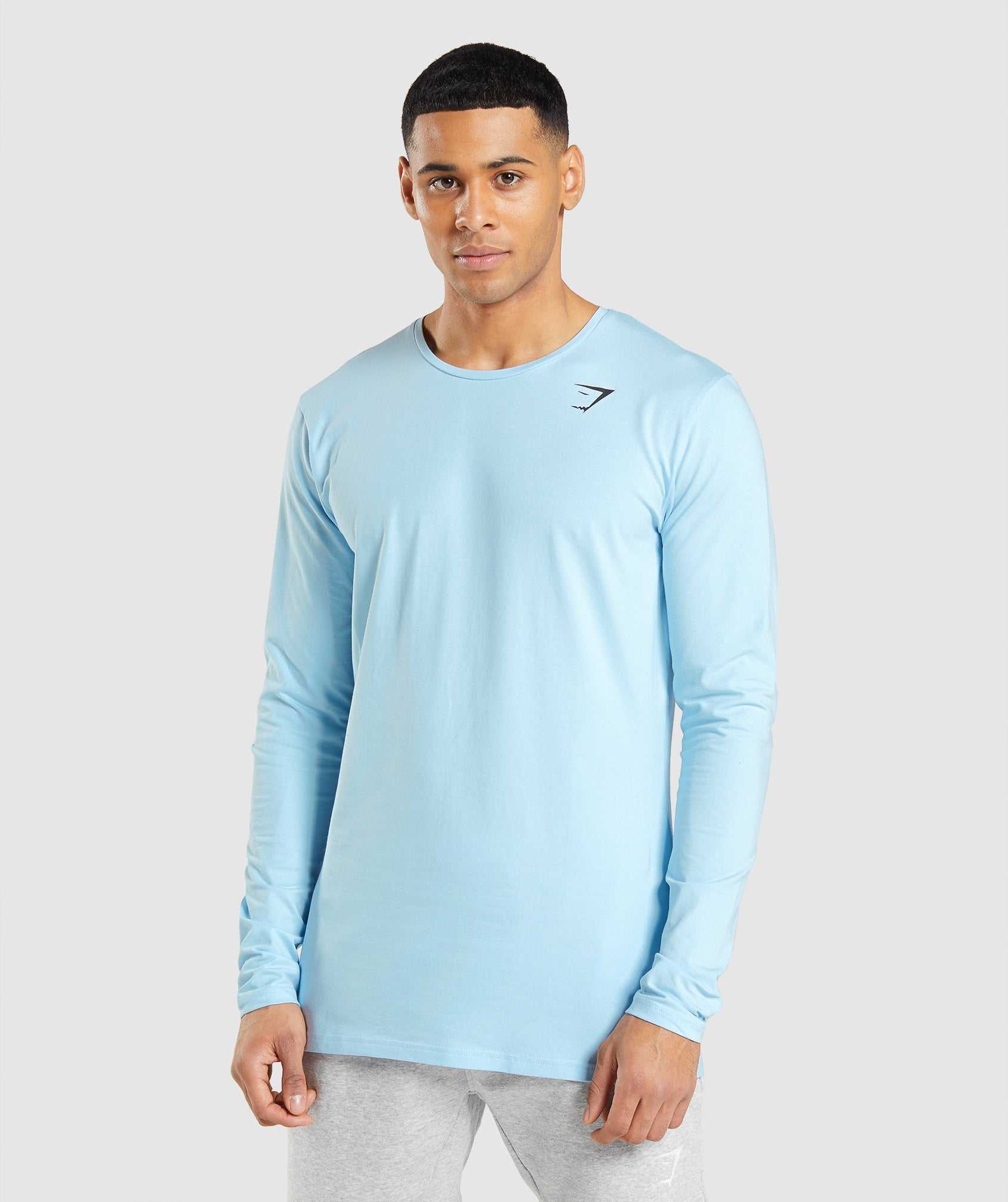 Beige Blue Gymshark Essential Long Sleeve Men\'s T Shirts | QSEYLC641