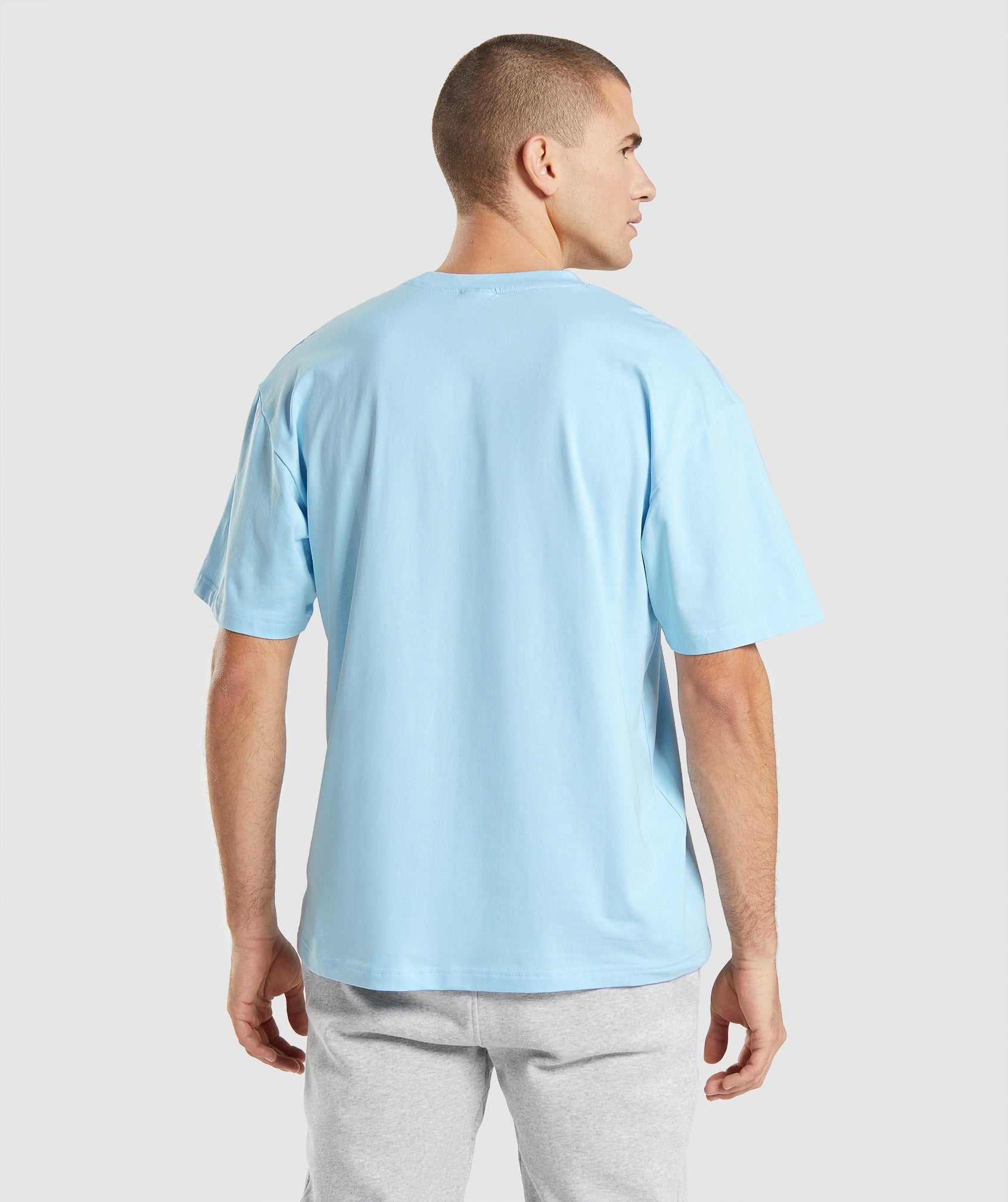 Beige Blue Gymshark Essential Oversized Men's T Shirts | VRZJBL674