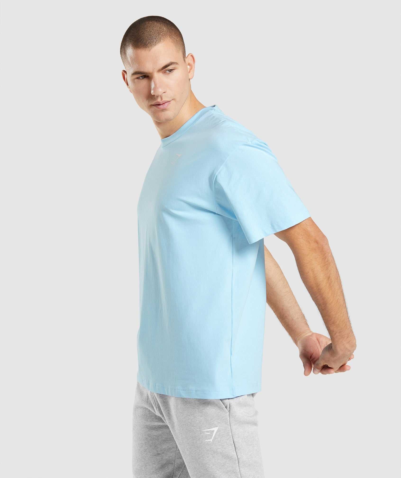 Beige Blue Gymshark Essential Oversized Men's T Shirts | VRZJBL674