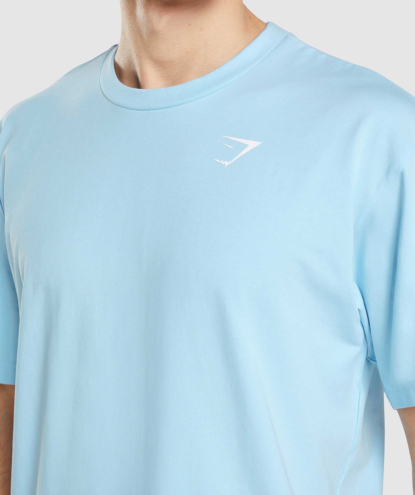 Beige Blue Gymshark Essential Oversized Men's T Shirts | VRZJBL674