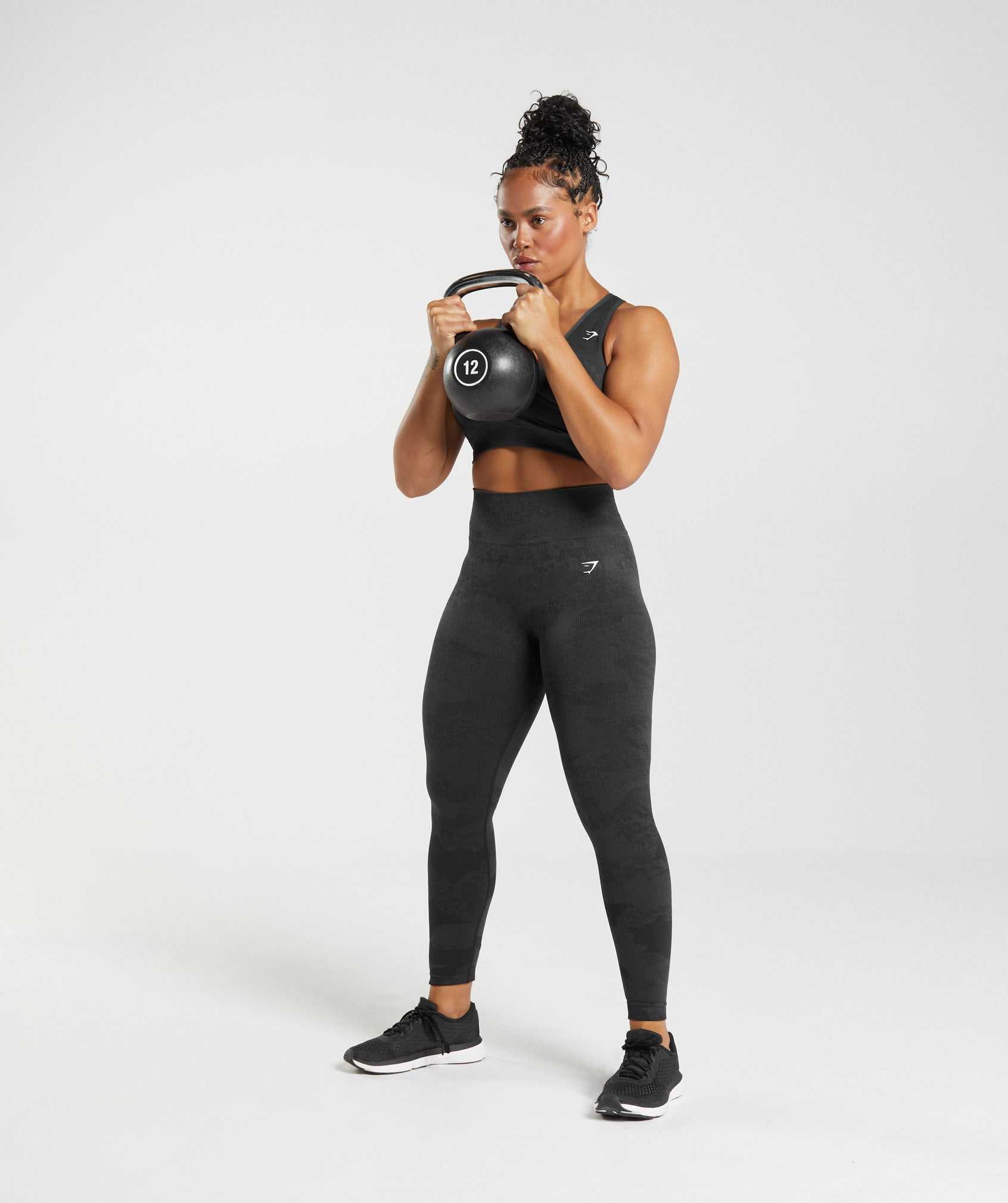 Black / Black Grey Gymshark Adapt Camo Seamless Women's Leggings | FETMYR852