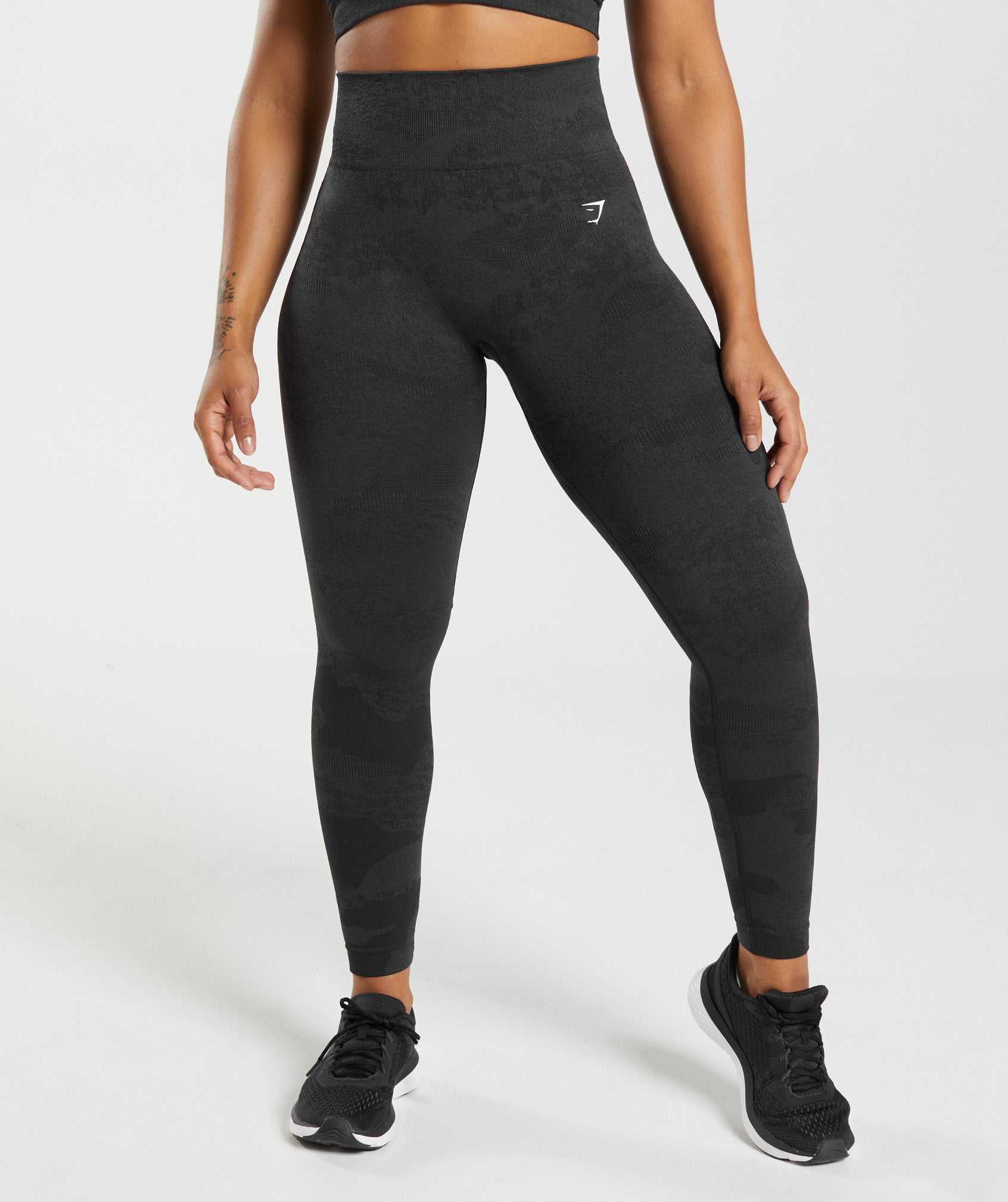 Black / Black Grey Gymshark Adapt Camo Seamless Women\'s Leggings | FETMYR852