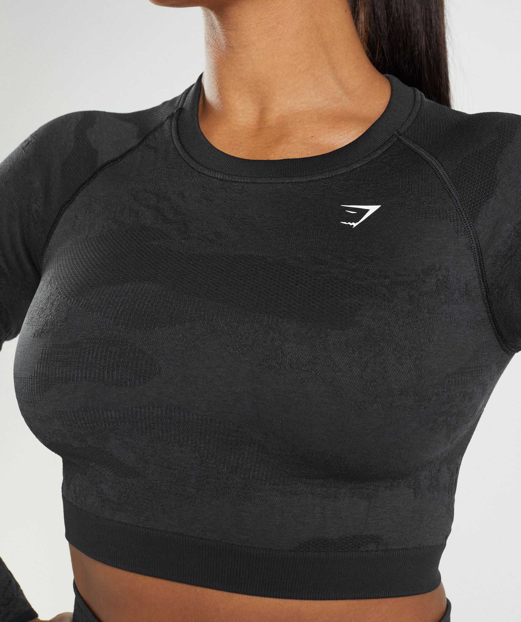 Black / Black Grey Gymshark Adapt Camo Seamless Lace Up Back Women's Tops | GVLSZM785